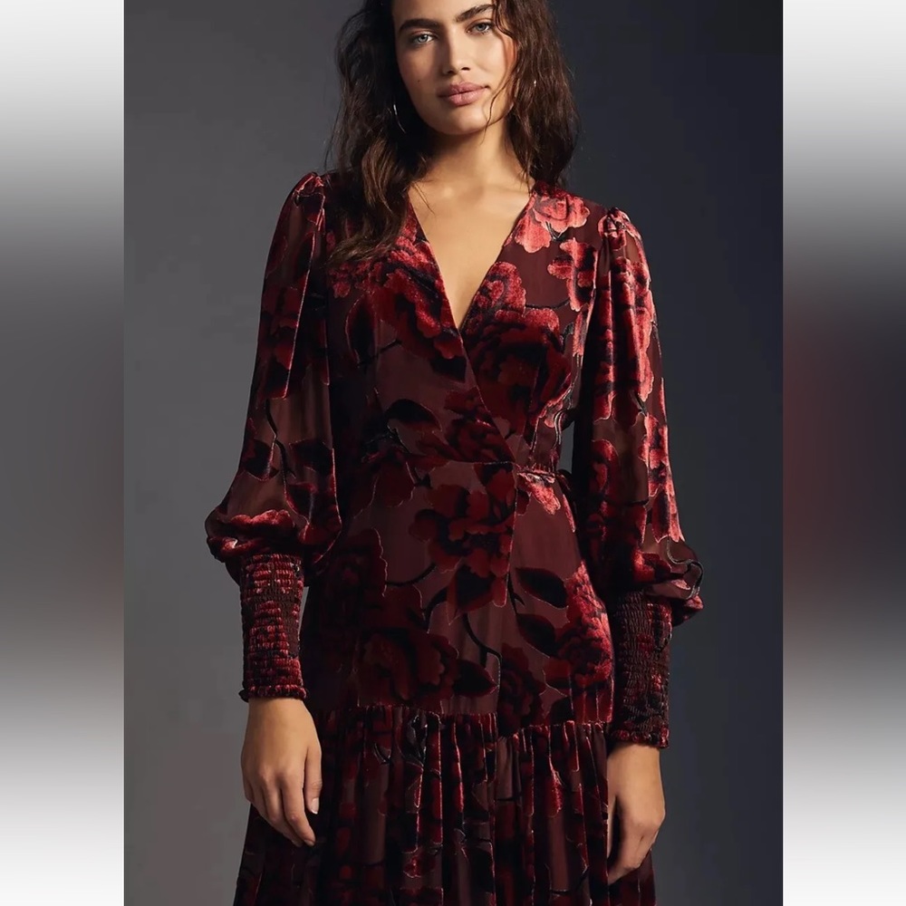 Hutch maxi velvet wrap dress floral like new medium petite Anthropologie
